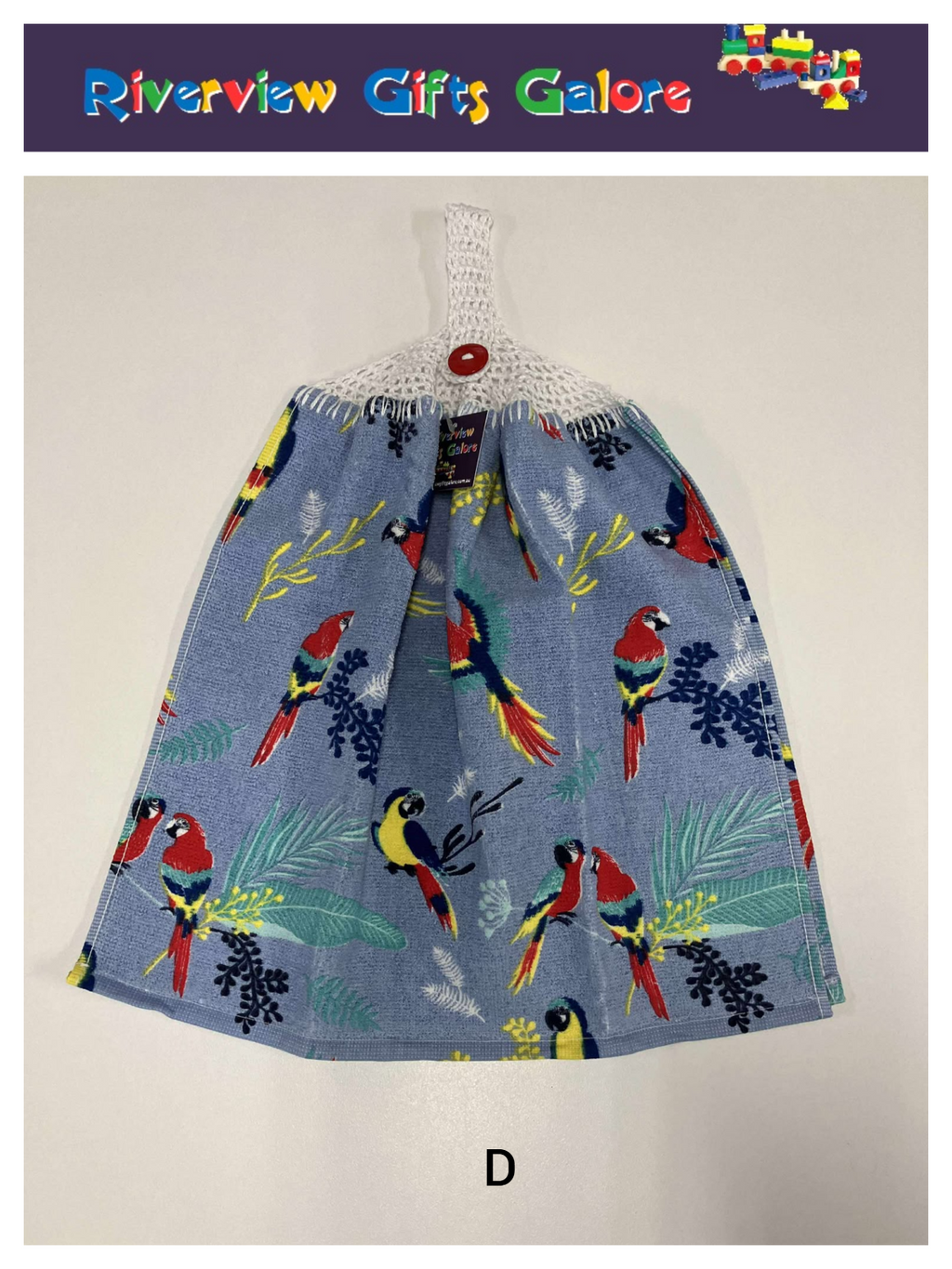 Crochet Top Hand Towel / Tea Towel (Double Thickness) - Parrots