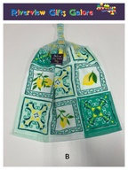 Crochet Top Hand Towel / Tea Towel (Double Thickness) - Green Mosaics and Lemons