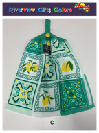 Crochet Top Hand Towel / Tea Towel (Double Thickness) - Green Mosaics and Lemons