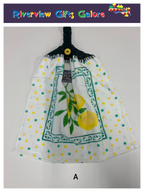 Crochet Top Hand Towel / Tea Towel (Double Thickness) - Lemons and Green Mosaics