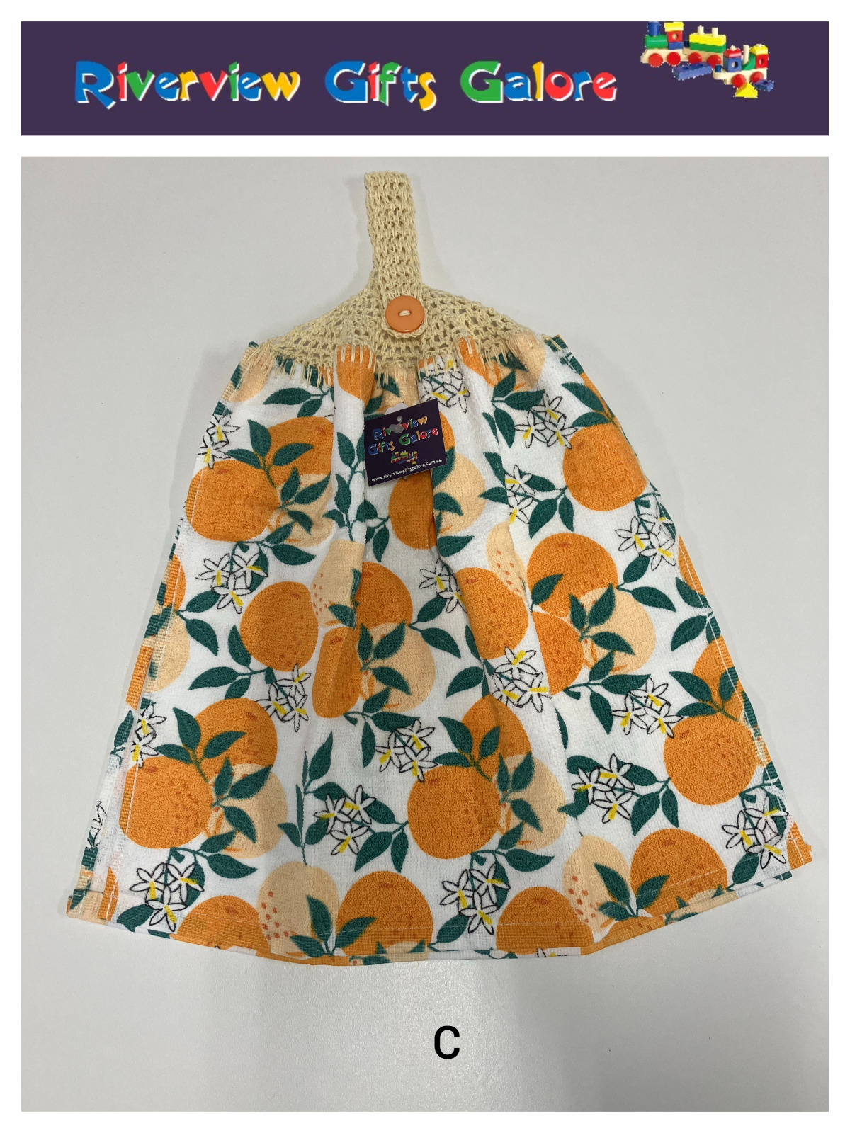 Crochet Top Hand Towel / Tea Towel (Double Thickness) - Oranges
