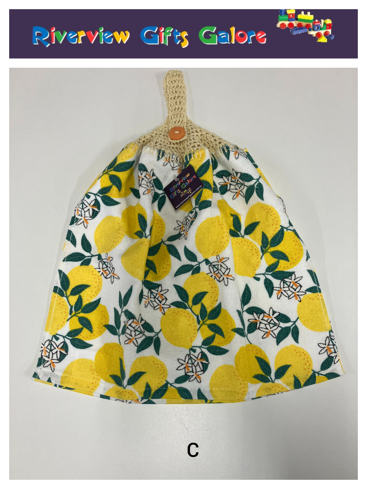 Crochet Top Hand Towel / Tea Towel (Double Thickness) - Lemons