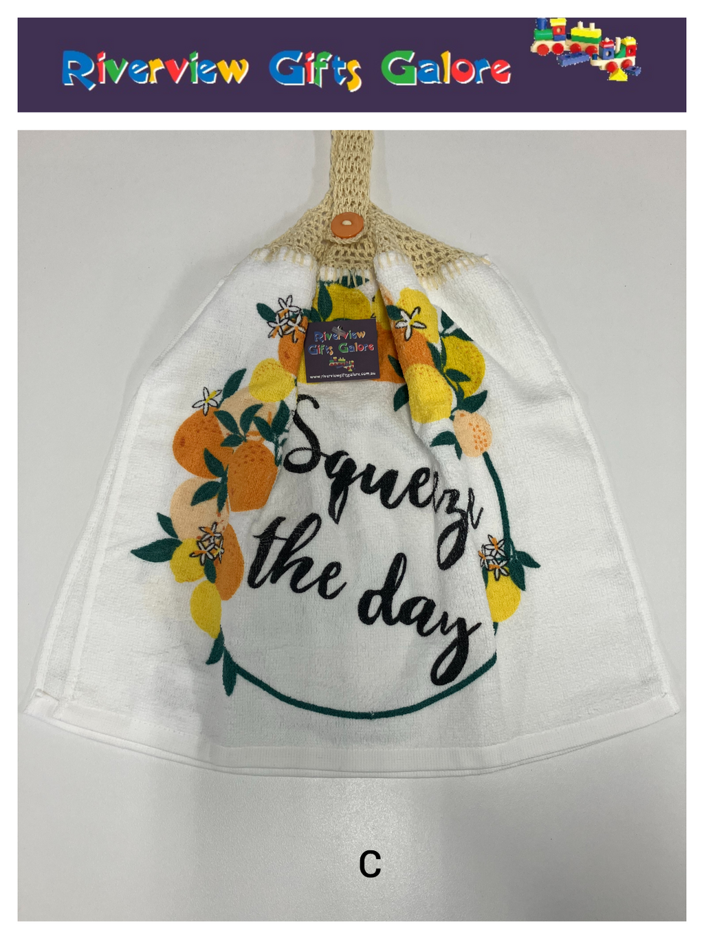 Crochet Top Hand Towel / Tea Towel (Double Thickness) - Squeeze the Day