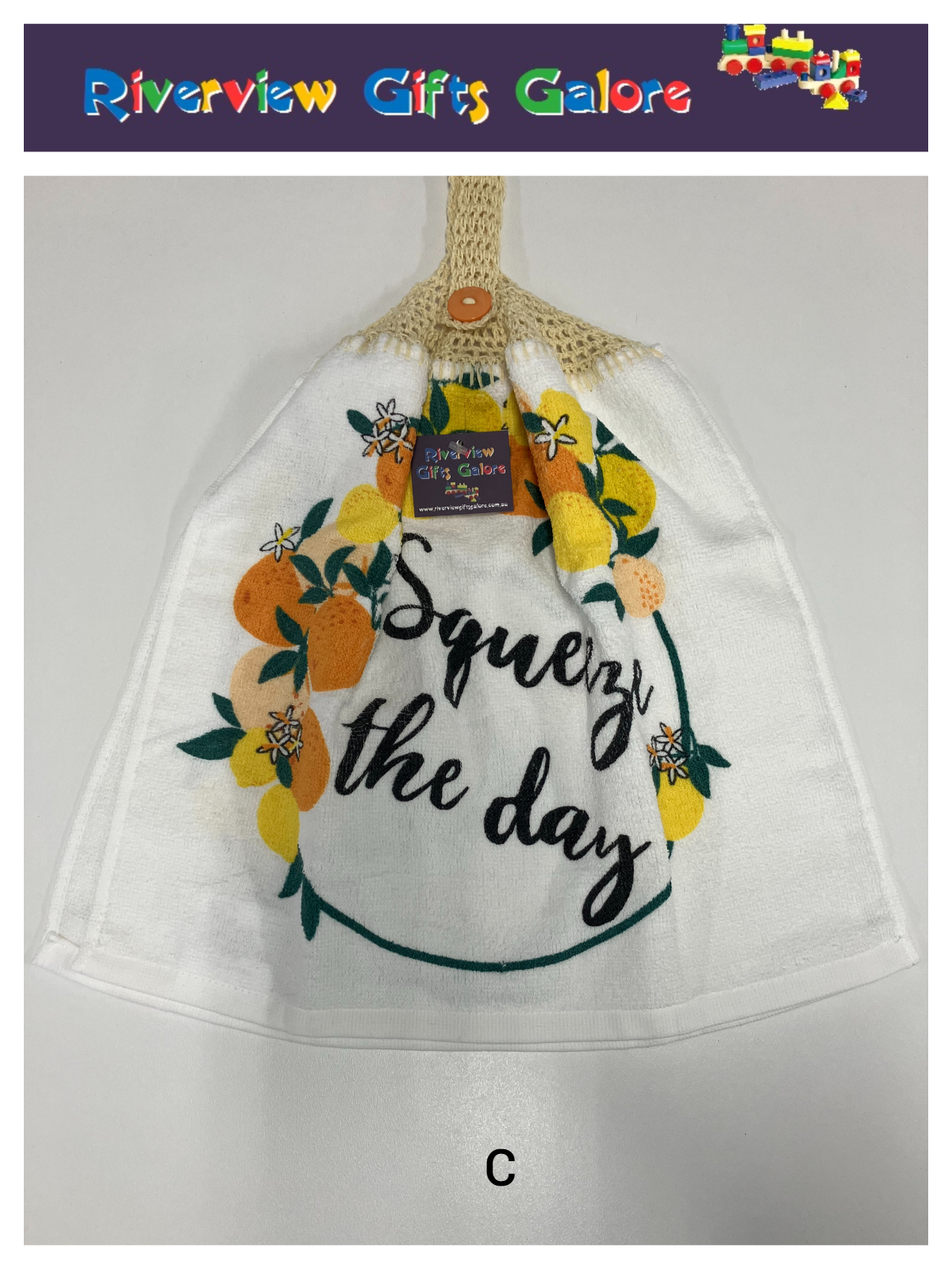 Crochet Top Hand Towel / Tea Towel (Double Thickness) - Squeeze the Day