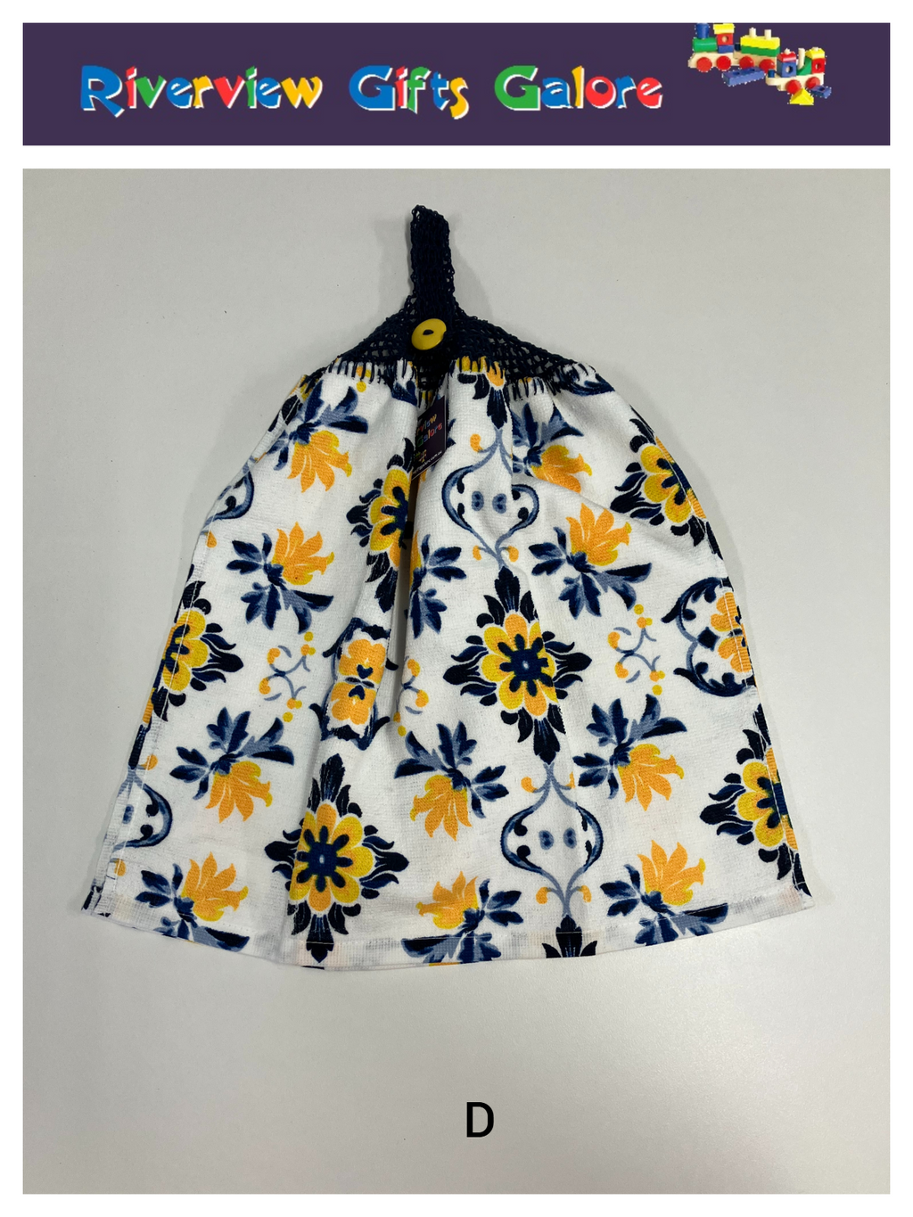 Crochet Top Hand Towel / Tea Towel (Double Thickness) - Yellow and Blue Mosaics A