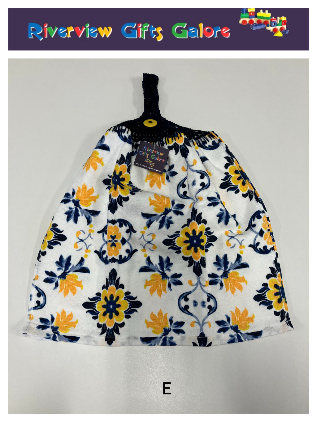 Crochet Top Hand Towel / Tea Towel (Double Thickness) - Yellow and Blue Mosaics A