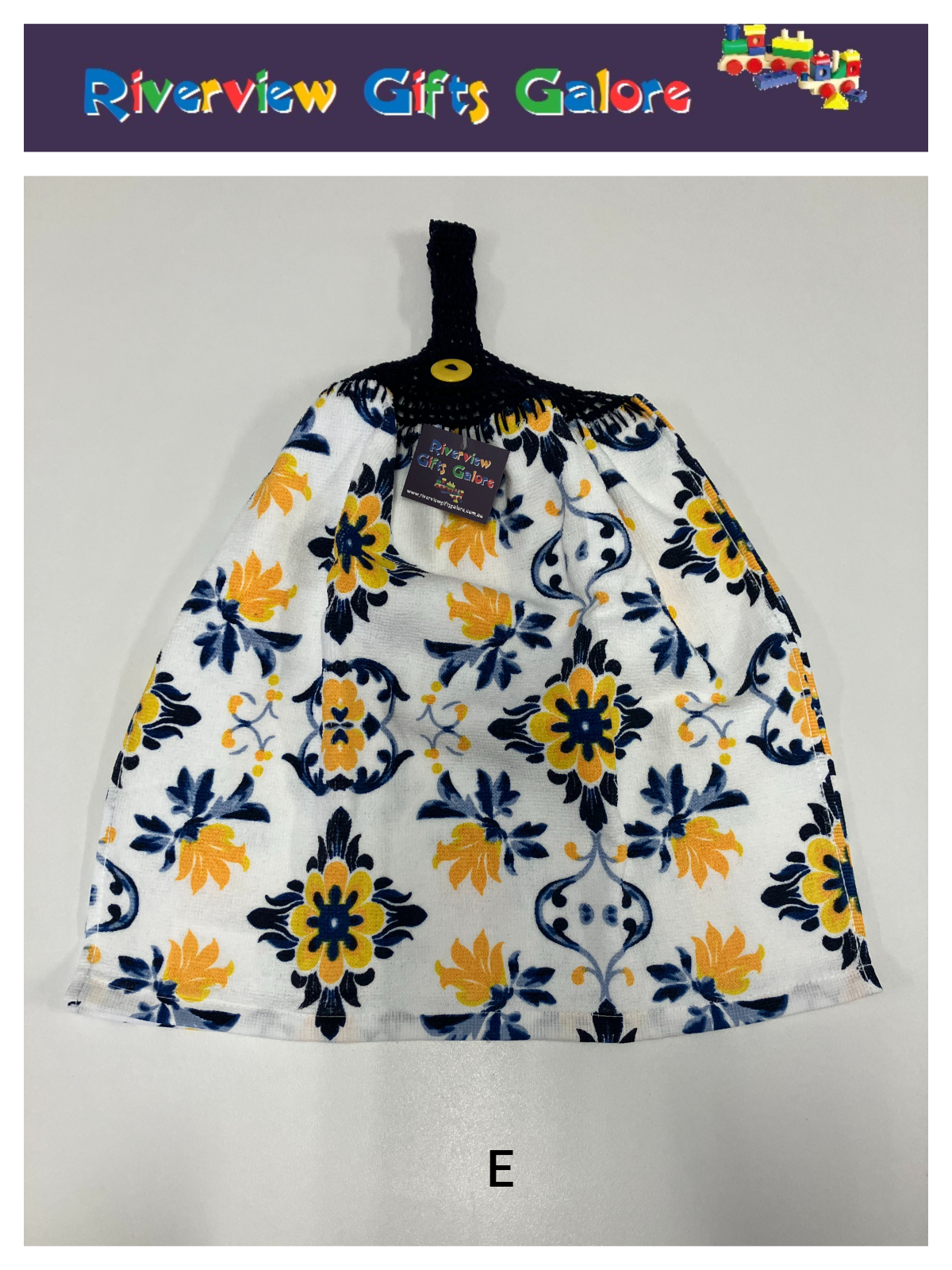 Crochet Top Hand Towel / Tea Towel (Double Thickness) - Yellow and Blue Mosaics A