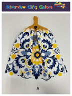 Crochet Top Hand Towel / Tea Towel (Double Thickness) - Yellow and Blue Mosaics B
