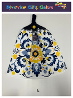 Crochet Top Hand Towel / Tea Towel (Double Thickness) - Yellow and Blue Mosaics B