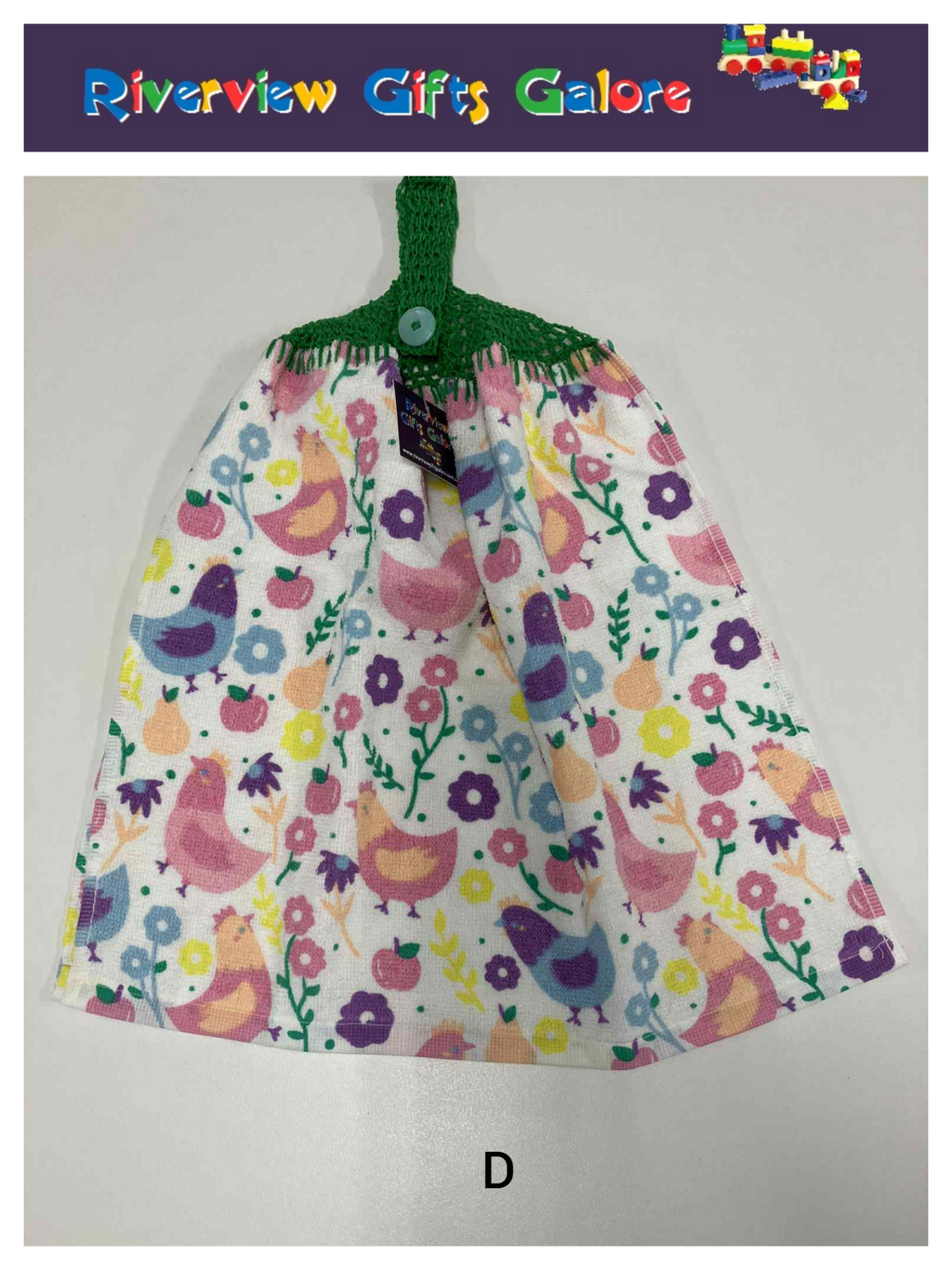 Crochet Top Hand Towel / Tea Towel (Double Thickness) - Chickens and Garden