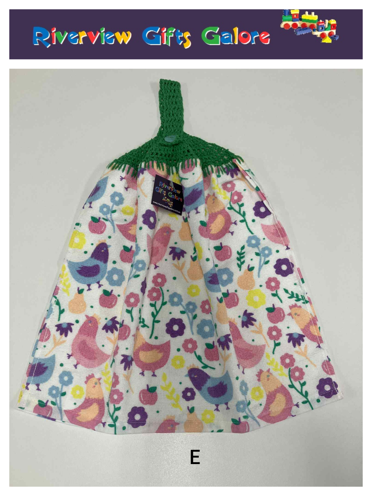 Crochet Top Hand Towel / Tea Towel (Double Thickness) - Chickens and Garden