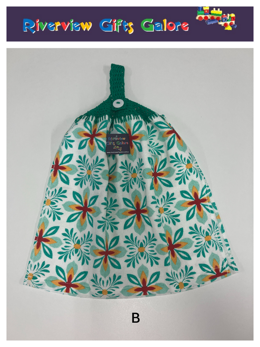 Crochet Top Hand Towel / Tea Towel (Double Thickness) - Green Mosaics