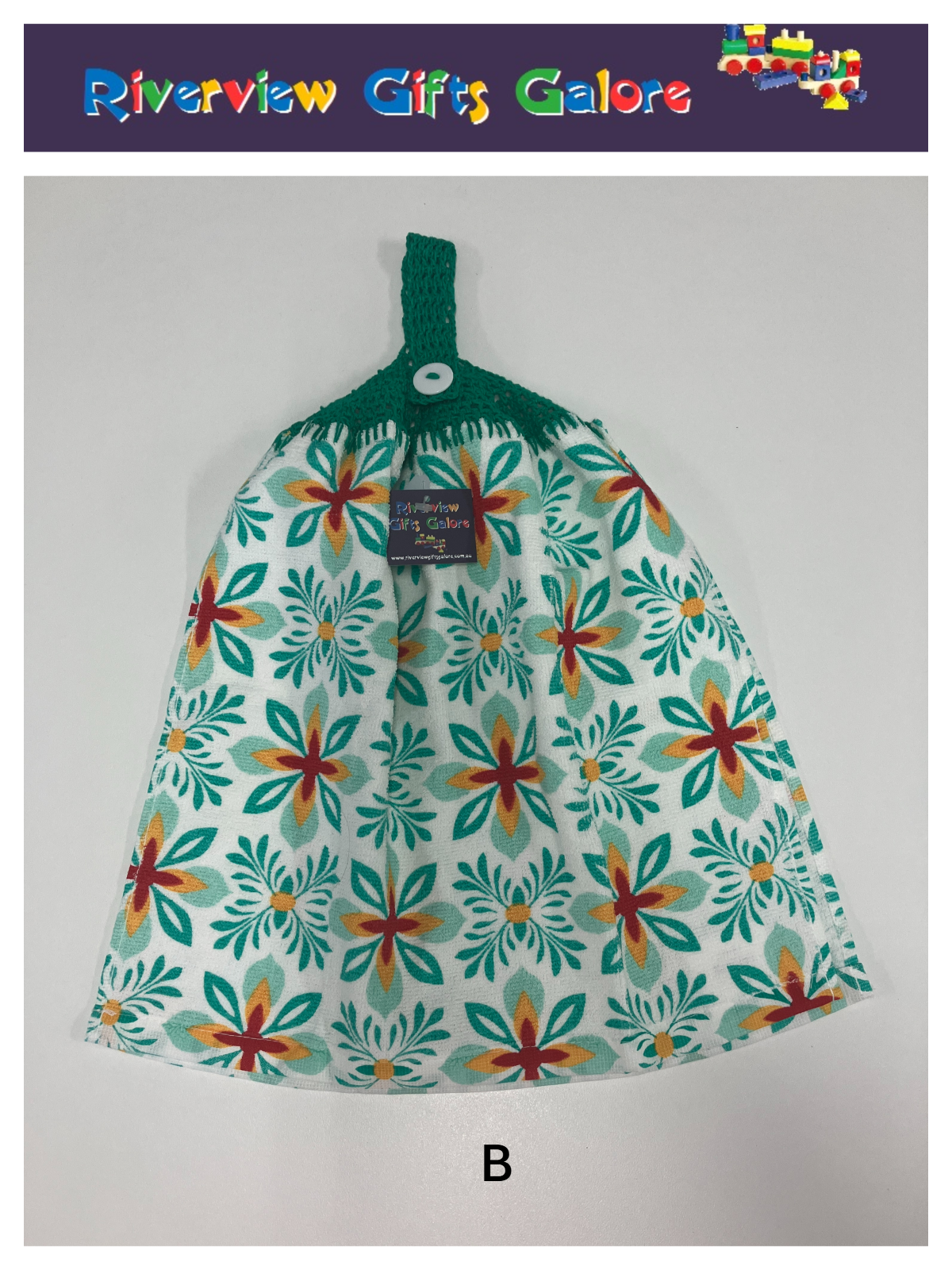 Crochet Top Hand Towel / Tea Towel (Double Thickness) - Green Mosaics