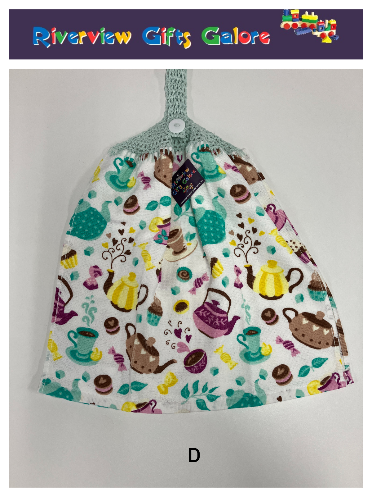 Crochet Top Hand Towel / Tea Towel (Double Thickness) - Tea Time