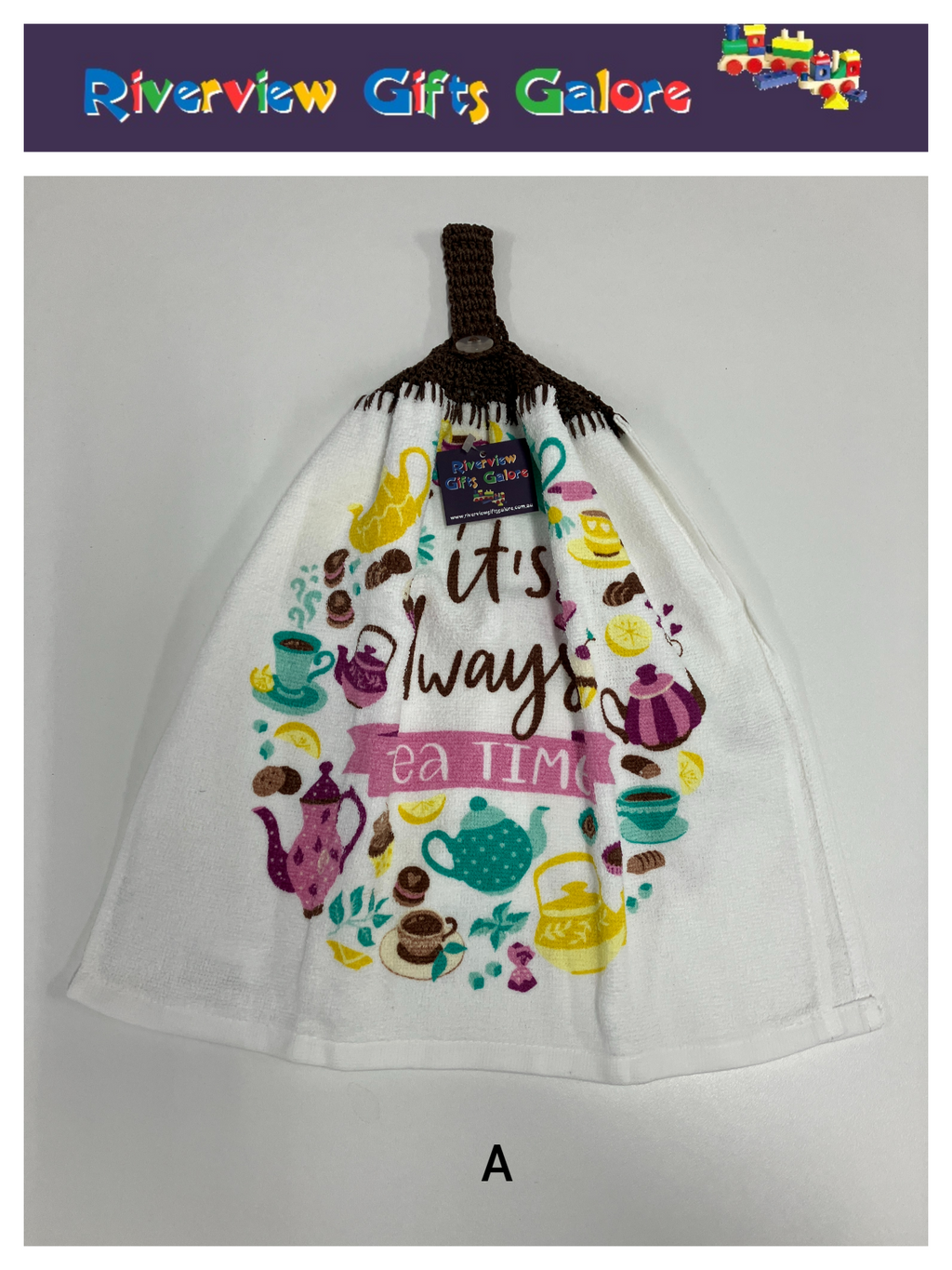 Crochet Top Hand Towel / Tea Towel (Double Thickness) - It's Always Tea Time