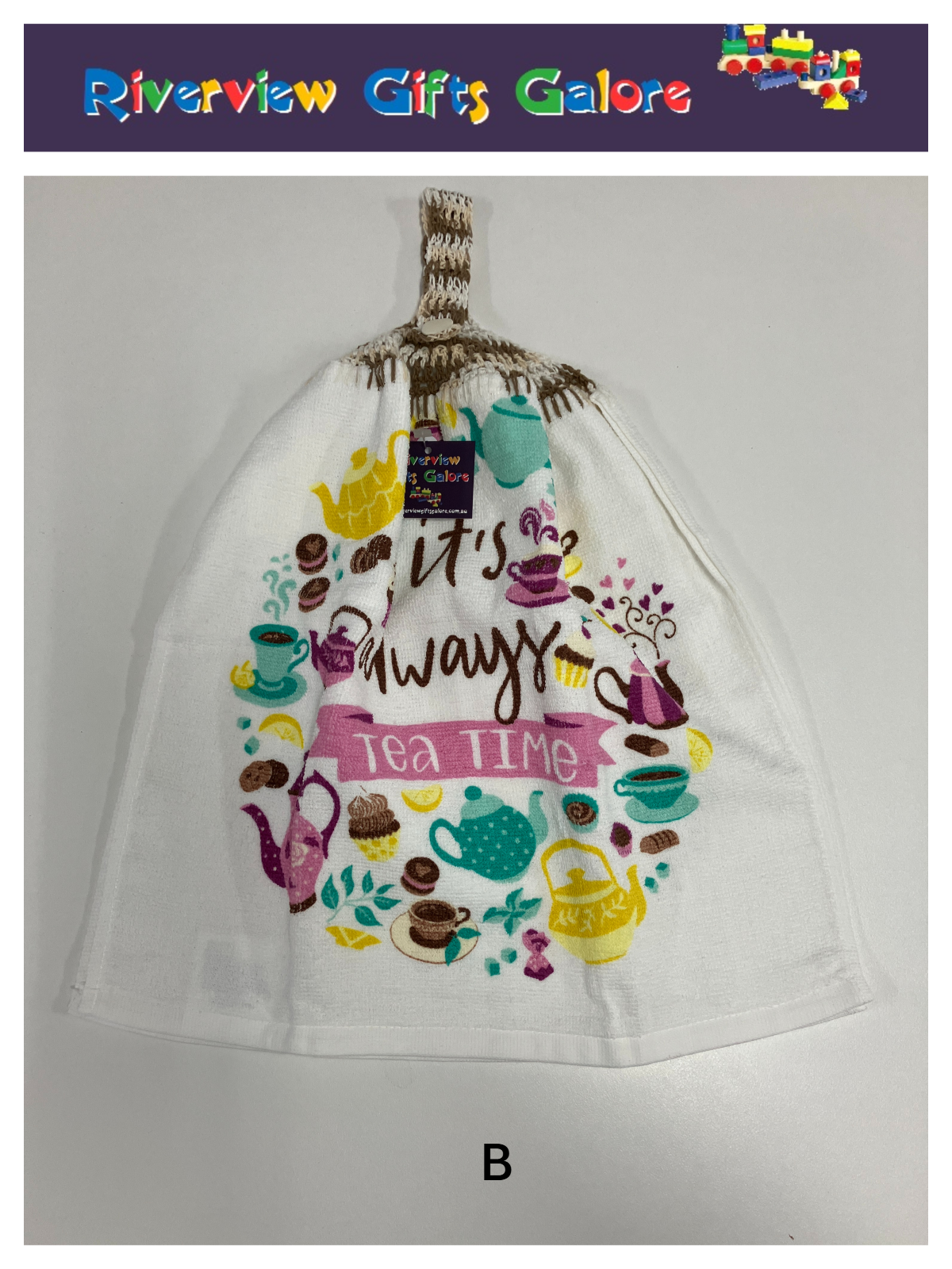 Crochet Top Hand Towel / Tea Towel (Double Thickness) - It's Always Tea Time