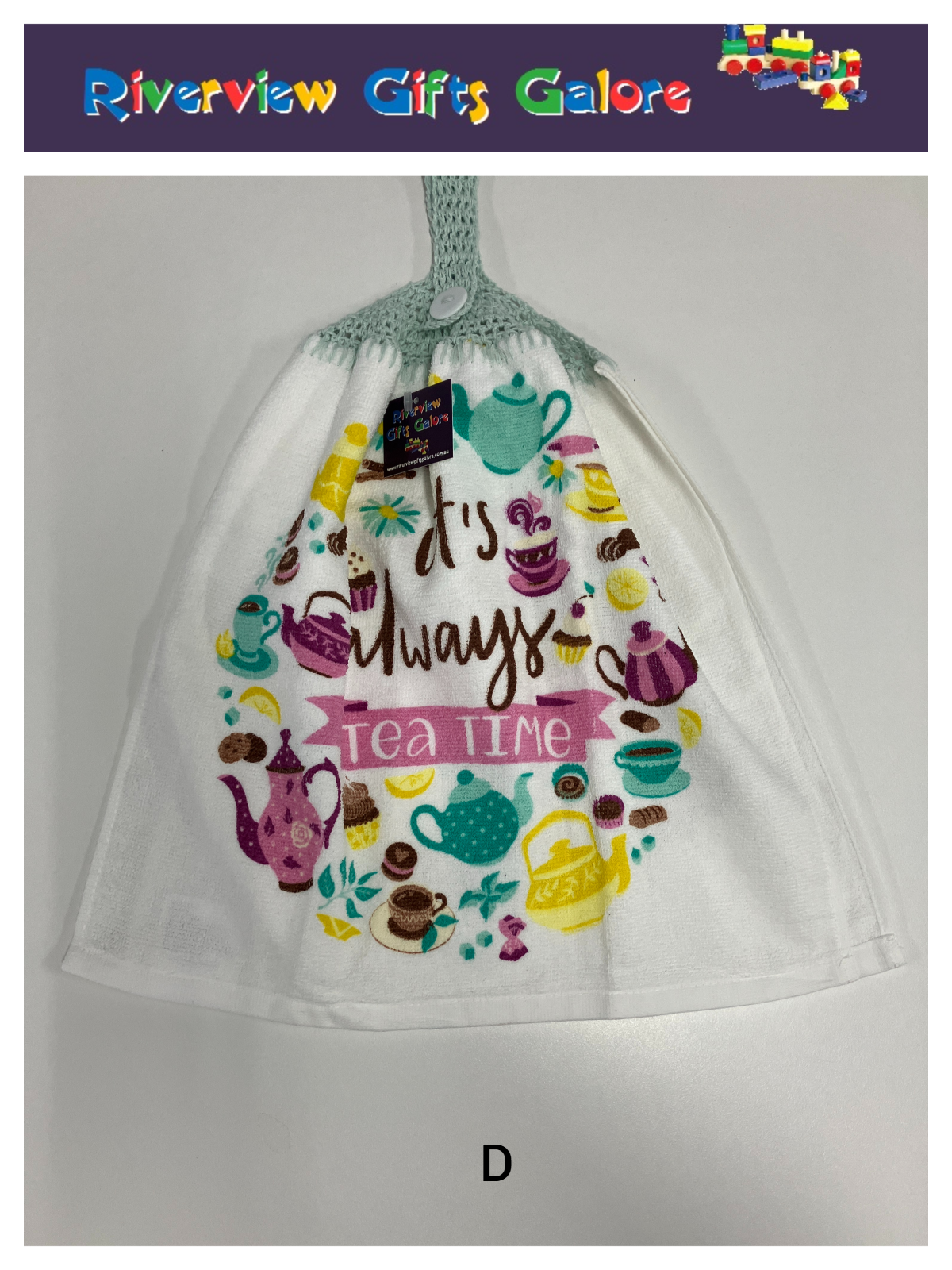 Crochet Top Hand Towel / Tea Towel (Double Thickness) - It's Always Tea Time