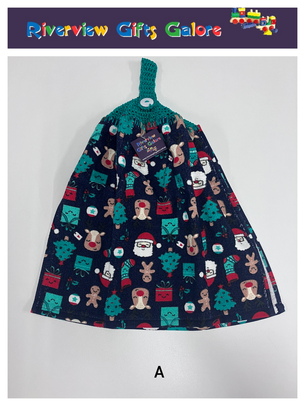 Crochet Top Hand Towel / Tea Towel (Double Thickness) - Christmas on Navy