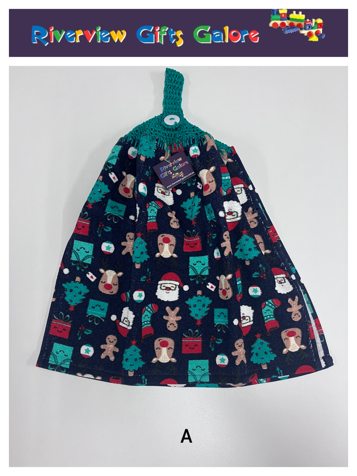 Crochet Top Hand Towel / Tea Towel (Double Thickness) - Christmas on Navy