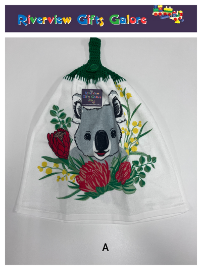 Crochet Top Hand Towel / Tea Towel (Double Thickness) - Koala