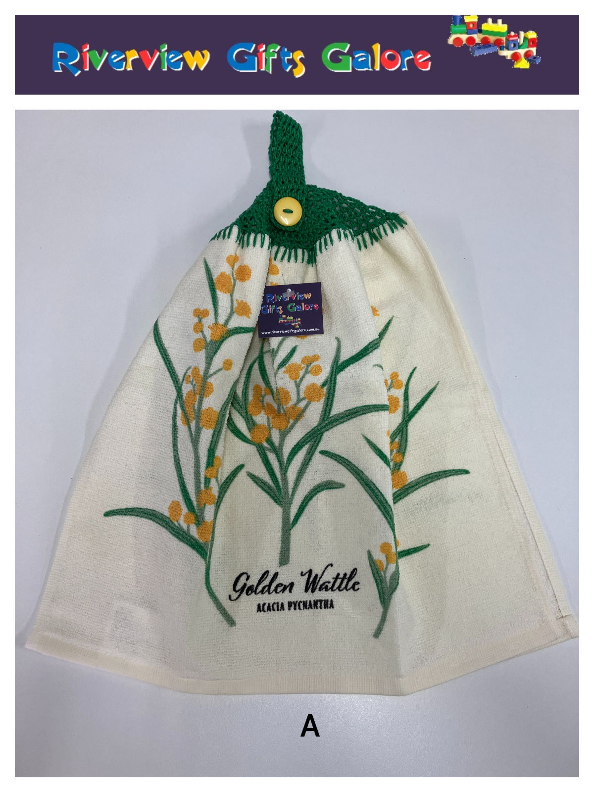 Crochet Top Hand Towel / Tea Towel (Double Thickness) - Golden Wattle