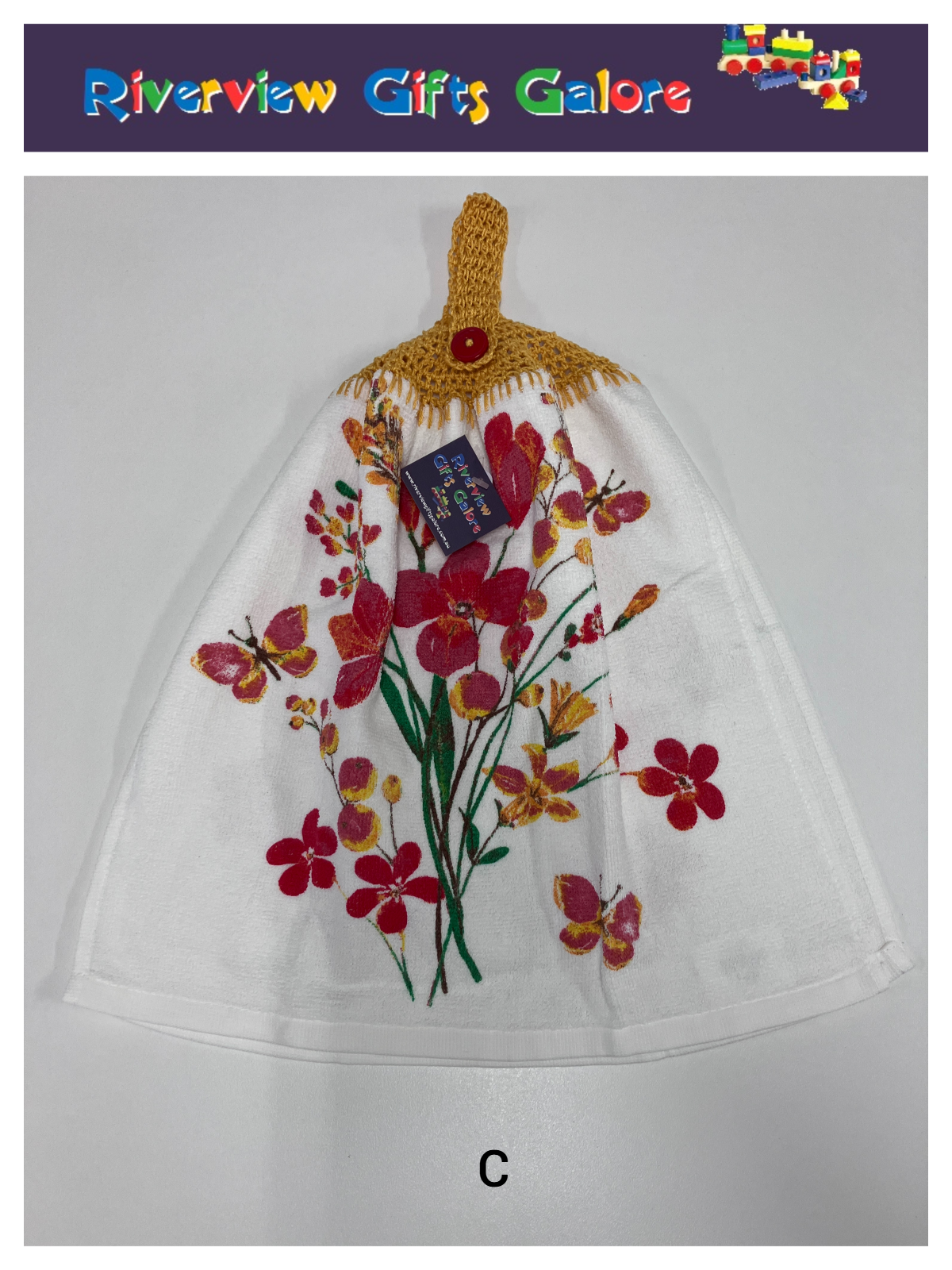 Crochet Top Hand Towel / Tea Towel (Double Thickness) - Poppies