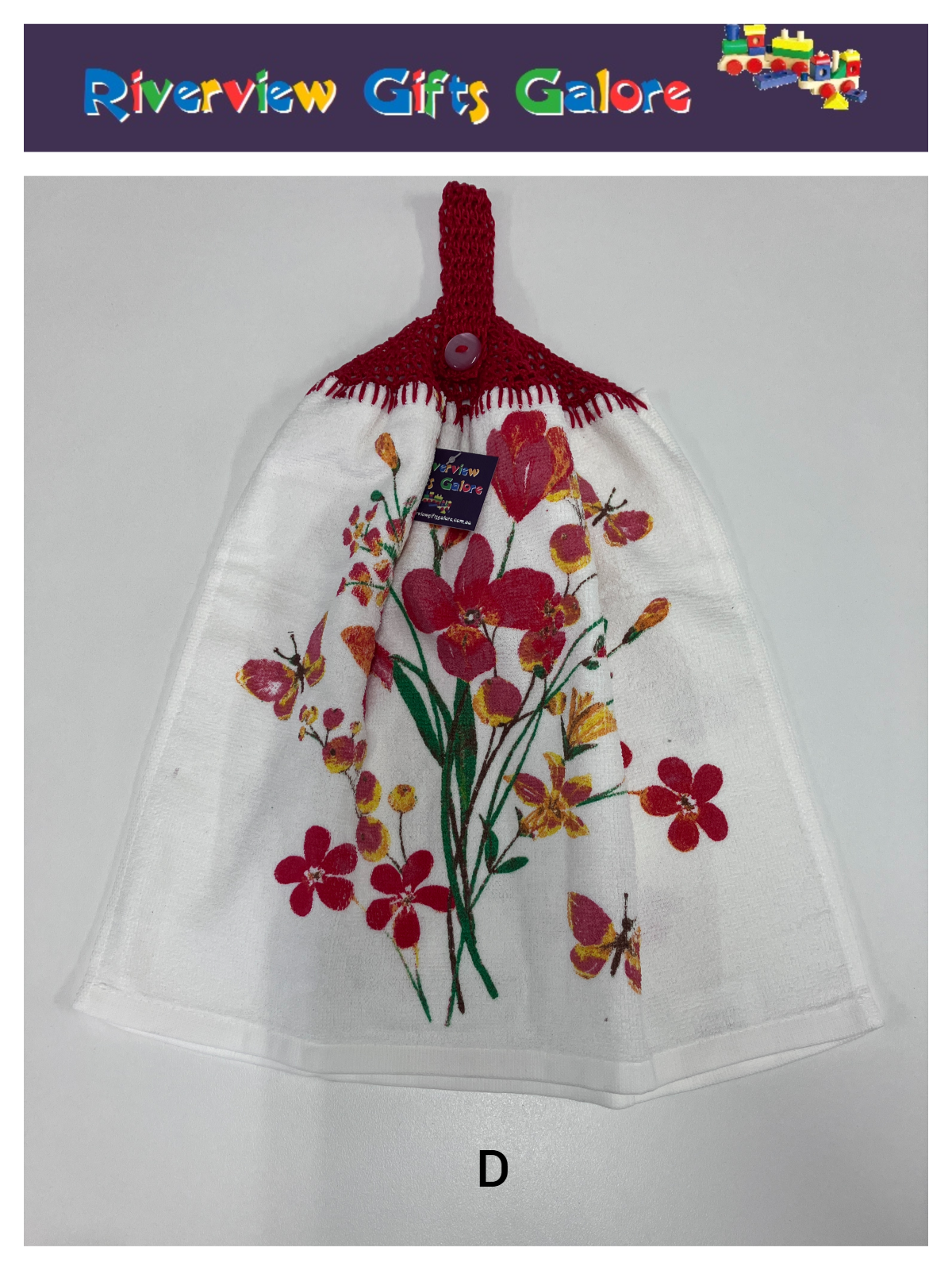 Crochet Top Hand Towel / Tea Towel (Double Thickness) - Poppies