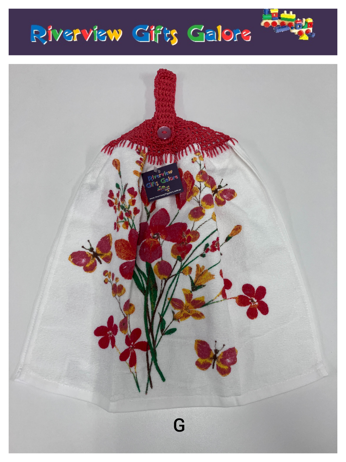 Crochet Top Hand Towel / Tea Towel (Double Thickness) - Poppies