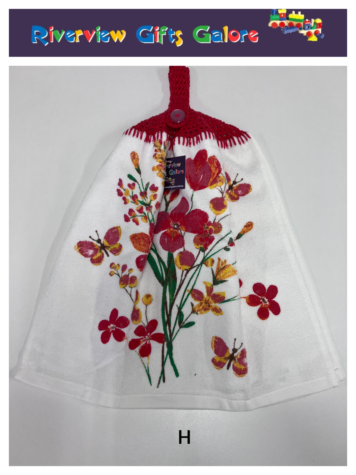 Crochet Top Hand Towel / Tea Towel (Double Thickness) - Poppies