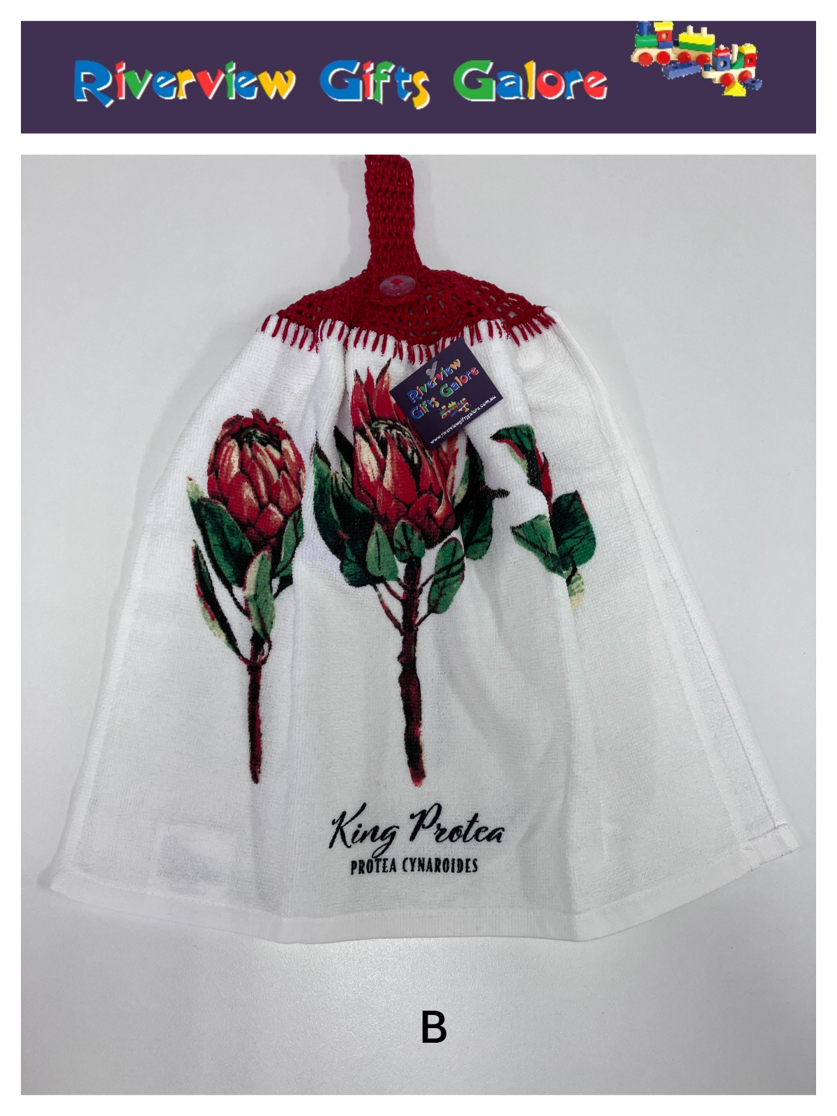 Crochet Top Hand Towel / Tea Towel (Double Thickness) - King Protea