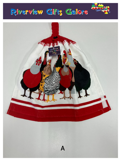 Crochet Top Hand Towel / Tea Towel (Double Thickness) - Chickens