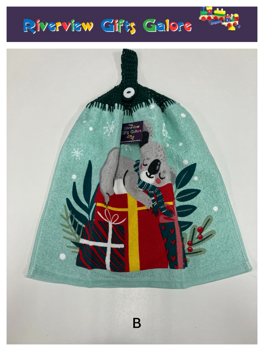 Crochet Top Hand Towel / Tea Towel (Double Thickness) - Christmas Koala