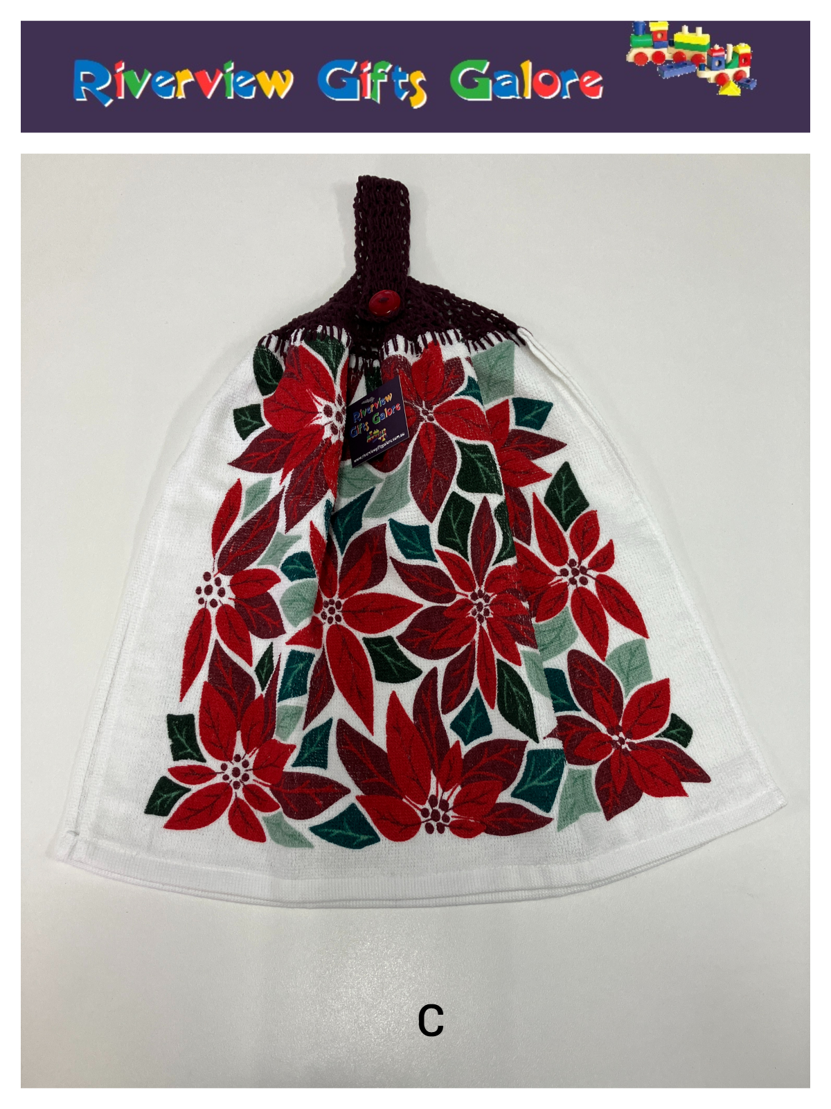 Crochet Top Hand Towel / Tea Towel (Double Thickness) - Poinsettia
