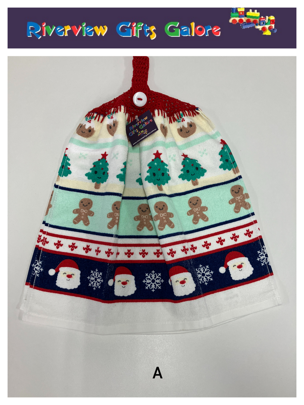Crochet Top Hand Towel / Tea Towel (Double Thickness) - Christmas Stripes