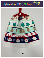 Crochet Top Hand Towel / Tea Towel (Double Thickness) - Christmas Stripes