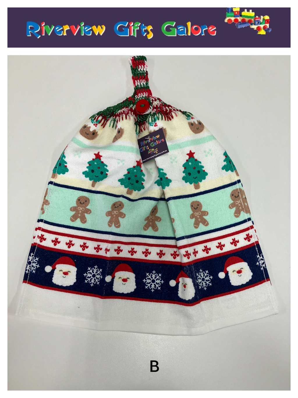 Crochet Top Hand Towel / Tea Towel (Double Thickness) - Christmas Stripes