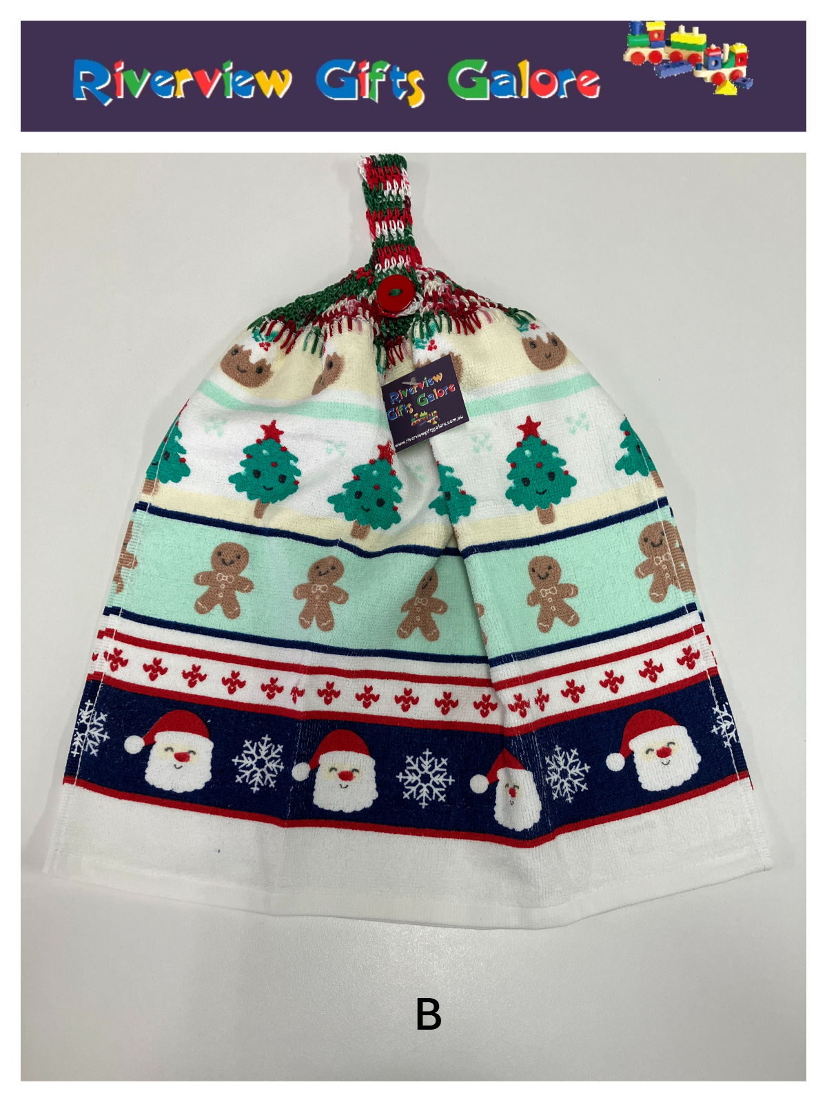 Crochet Top Hand Towel / Tea Towel (Double Thickness) - Christmas Stripes