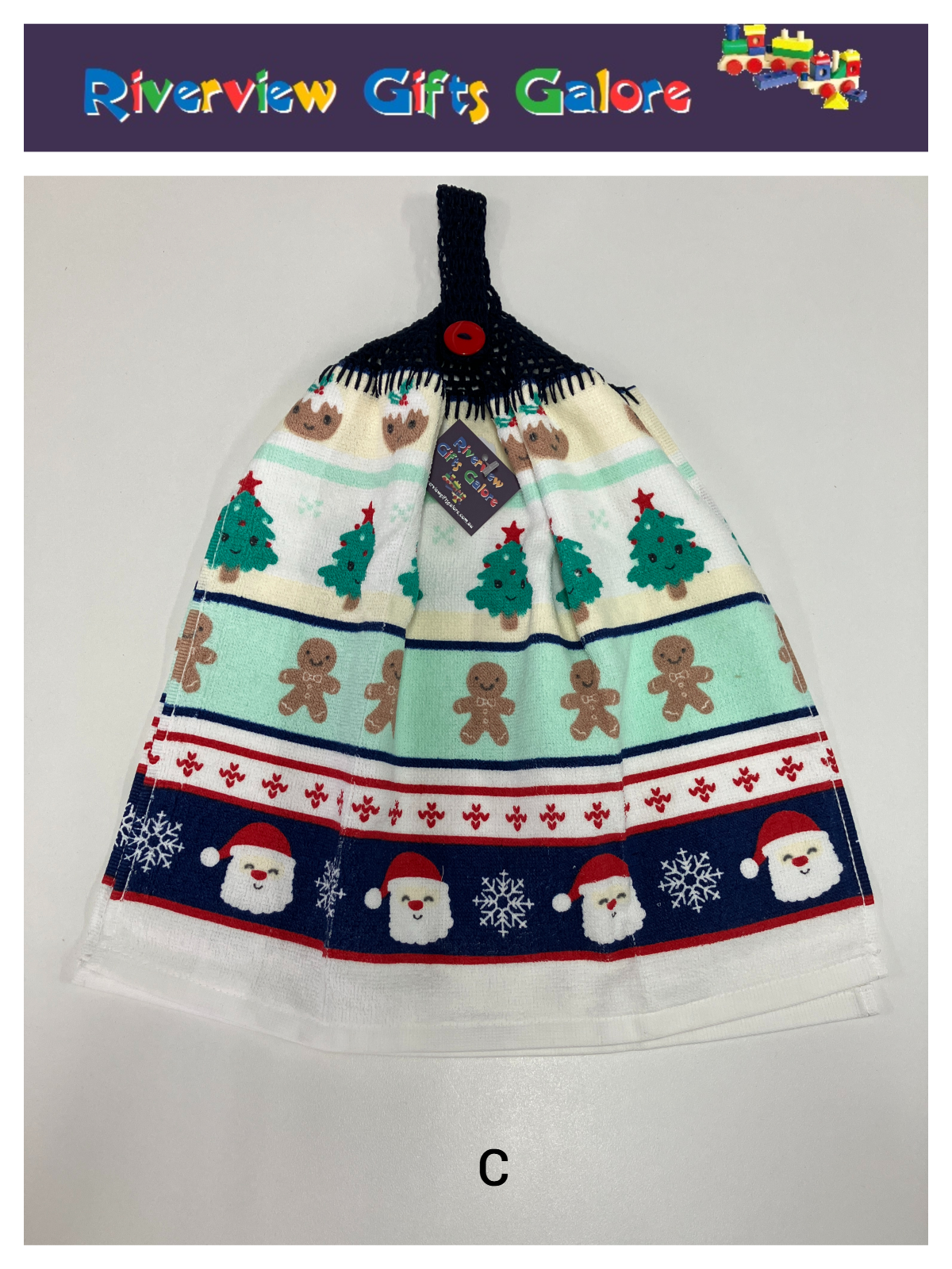 Crochet Top Hand Towel / Tea Towel (Double Thickness) - Christmas Stripes