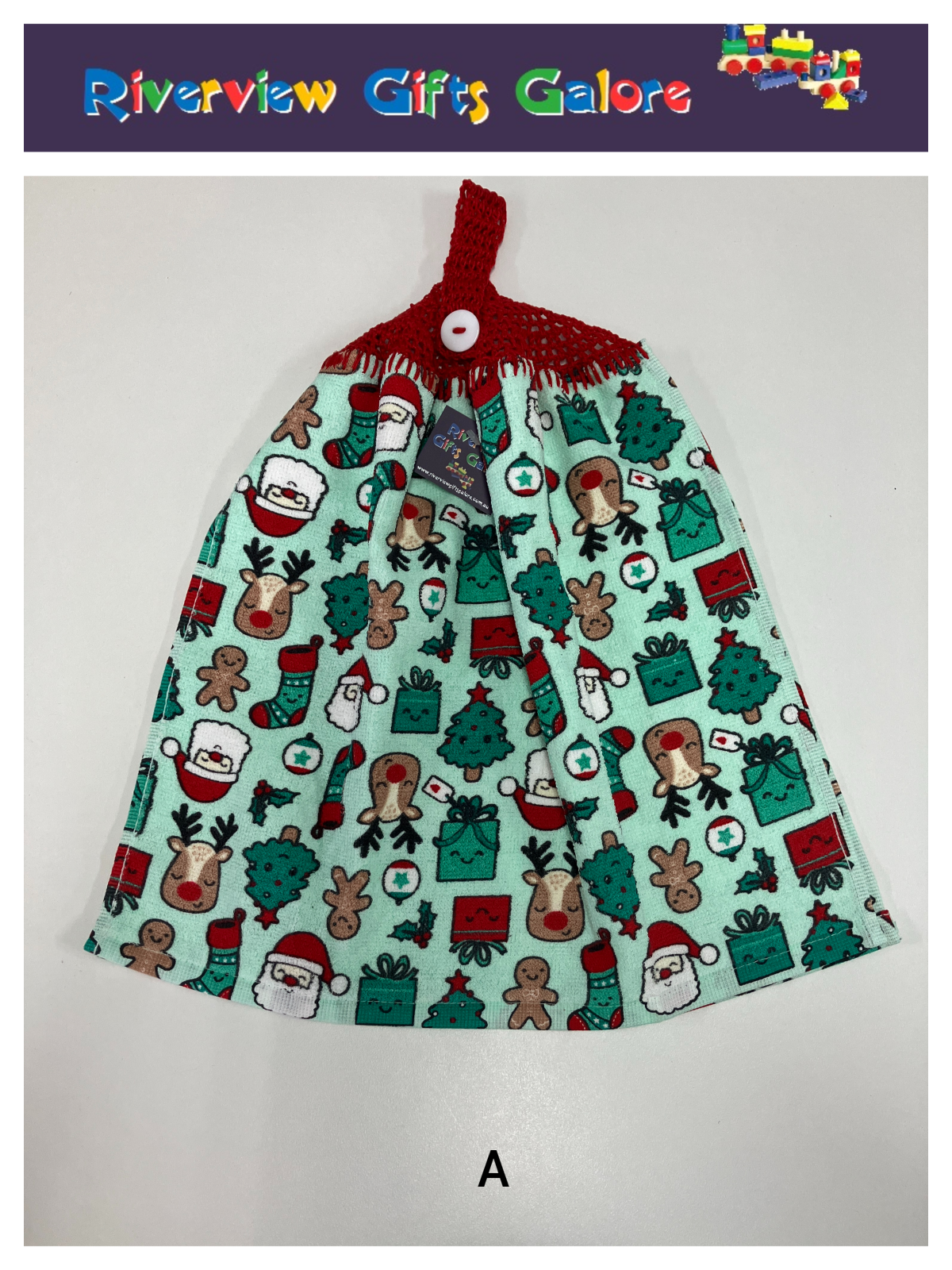 Crochet Top Hand Towel / Tea Towel (Double Thickness) - Christmas on Green