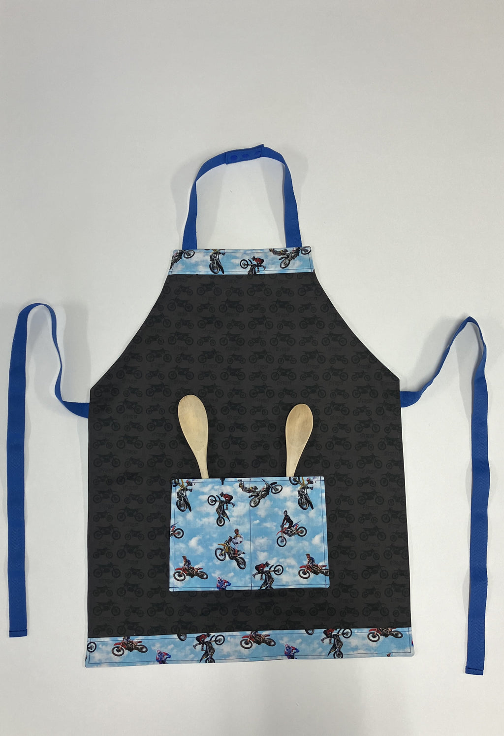 Apron Reversible - Blue Motorbikes / Brown Motorbikes