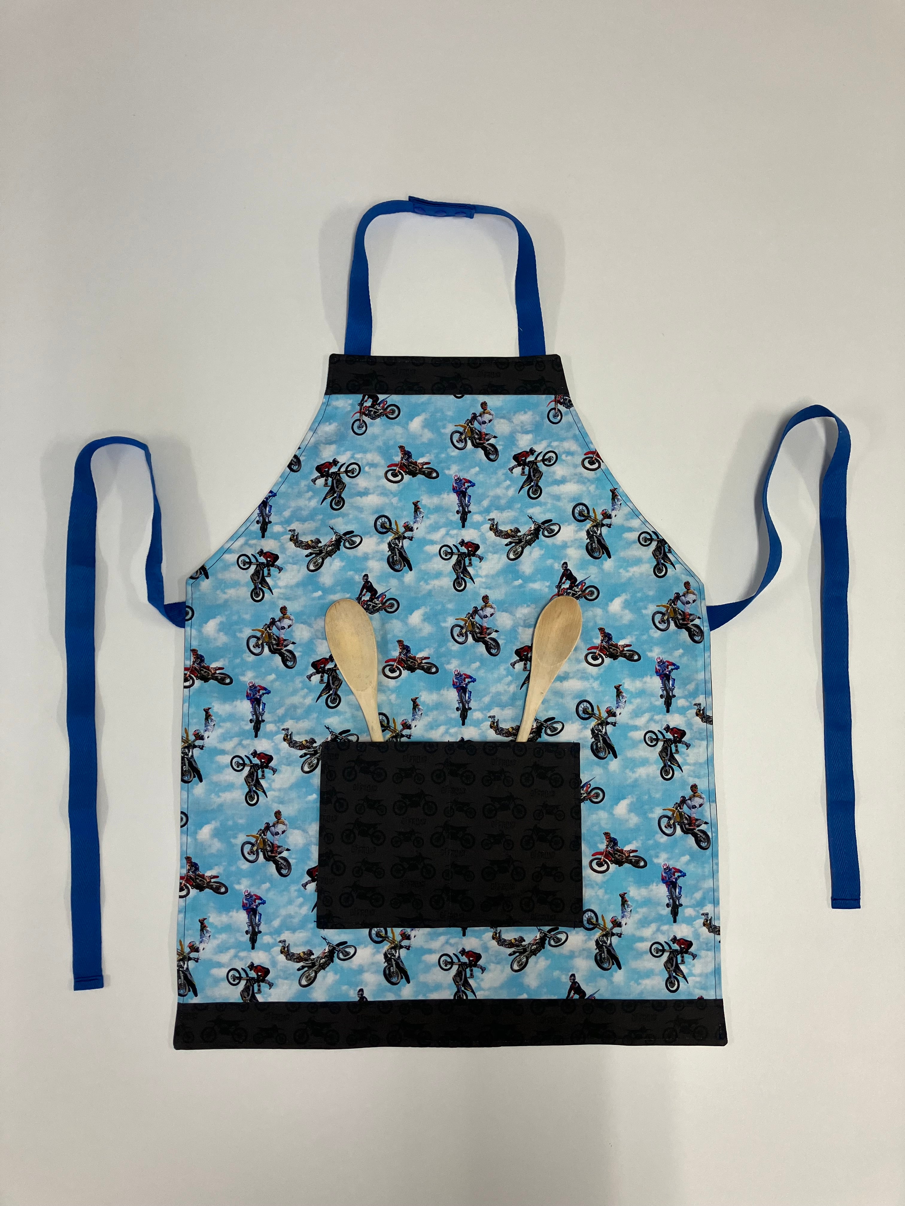 Apron Reversible - Blue Motorbikes / Brown Motorbikes