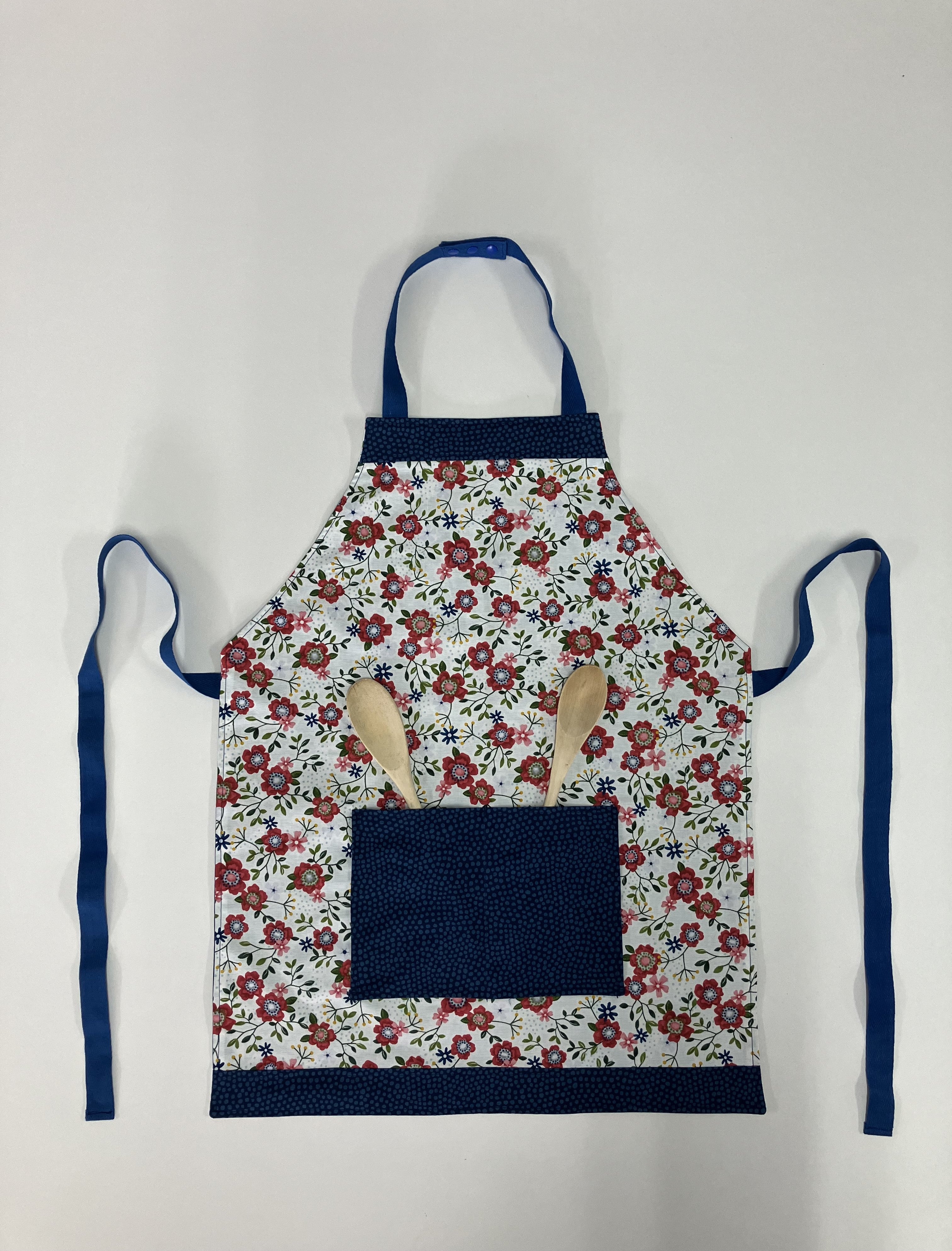 Apron Reversible - White Floral / Blue