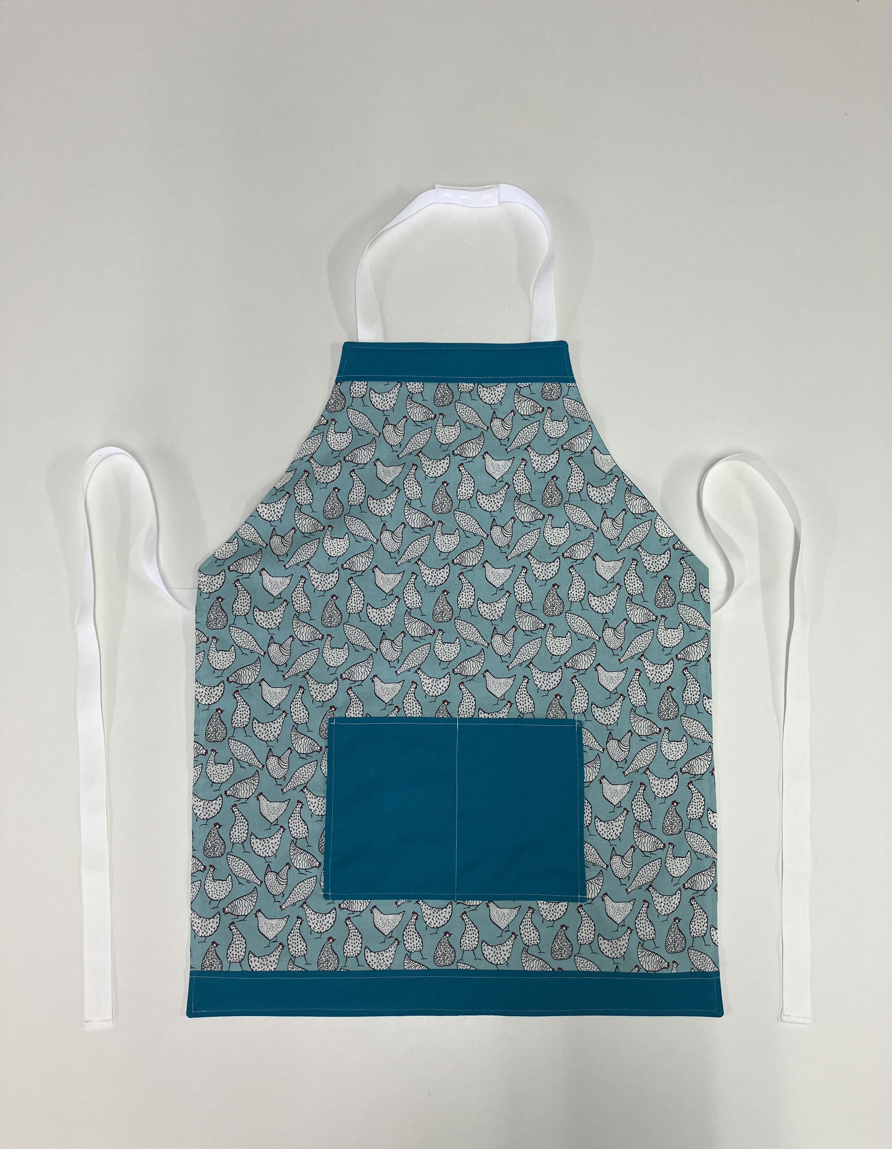 Apron Reversible - Aqua Chooks / Turquoise