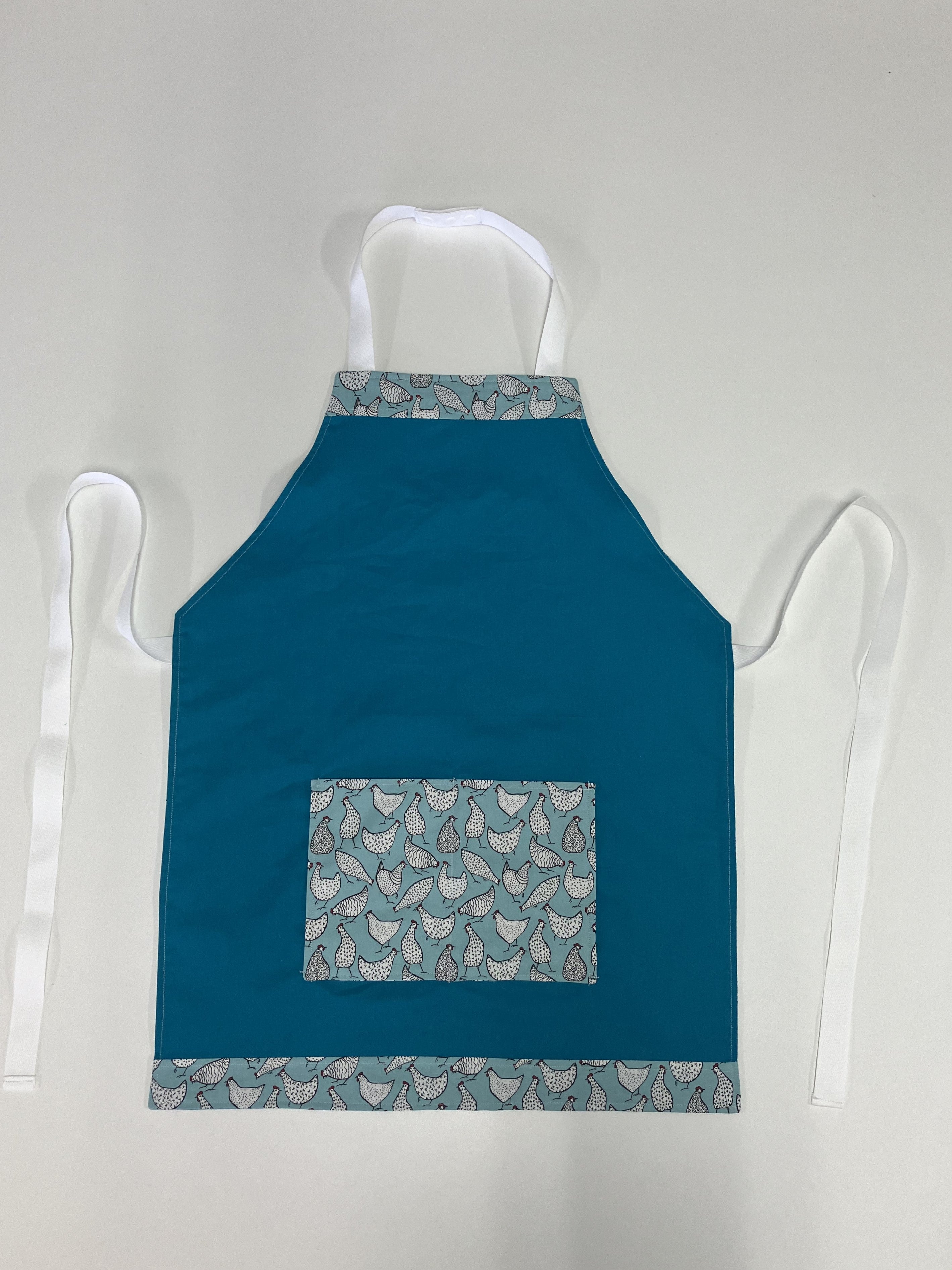Apron Reversible - Aqua Chooks / Turquoise