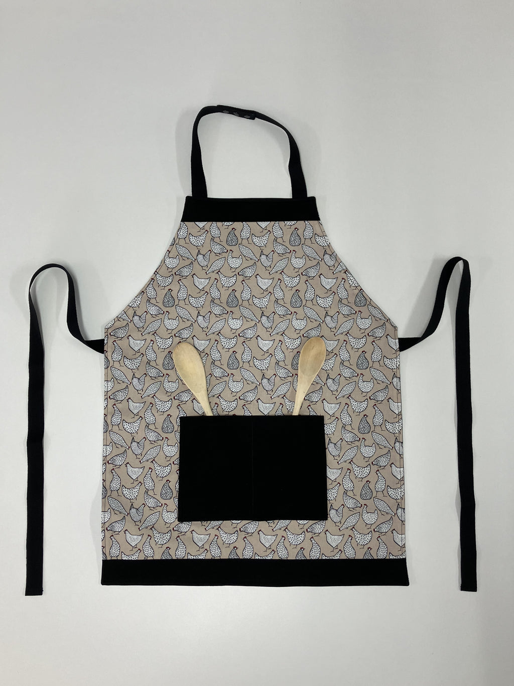 Apron Reversible - Beige Chooks / Black
