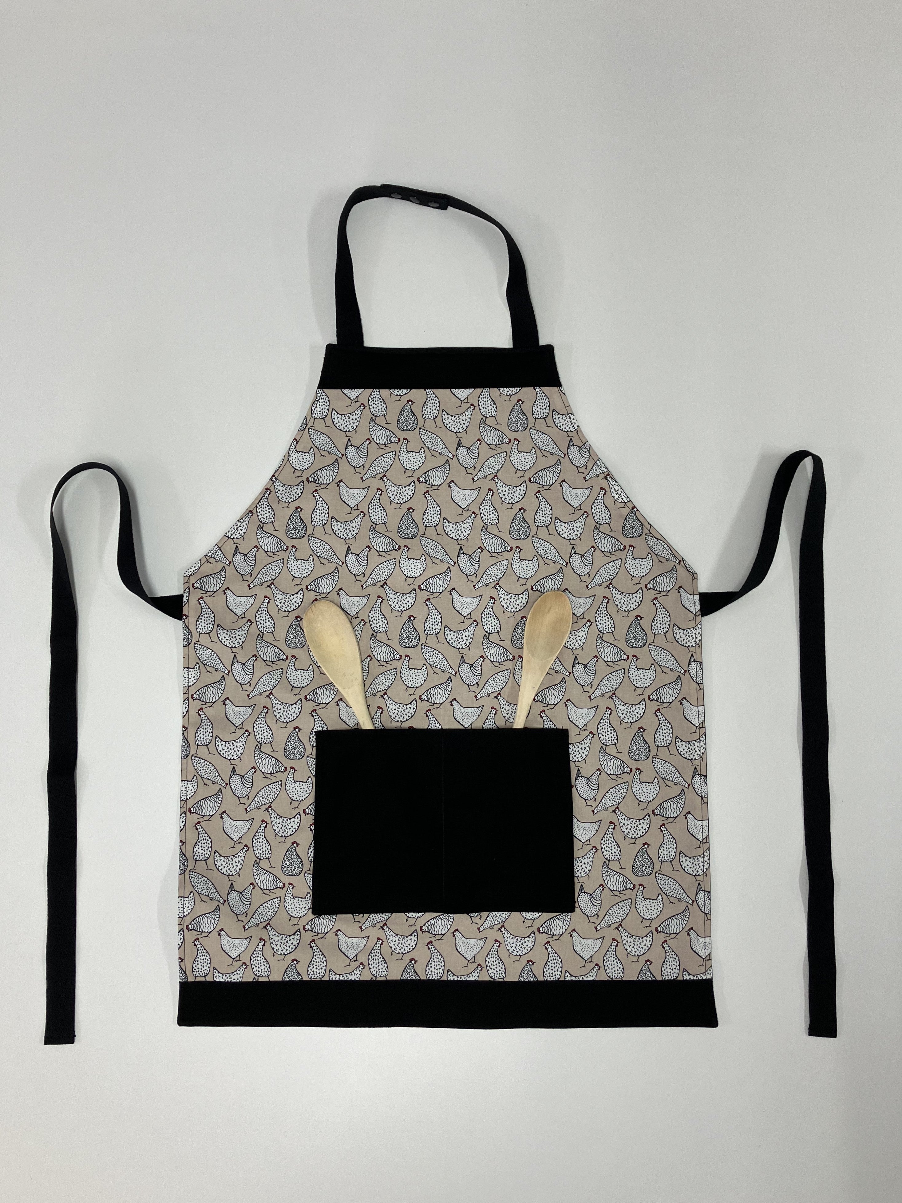Apron Reversible - Beige Chooks / Black