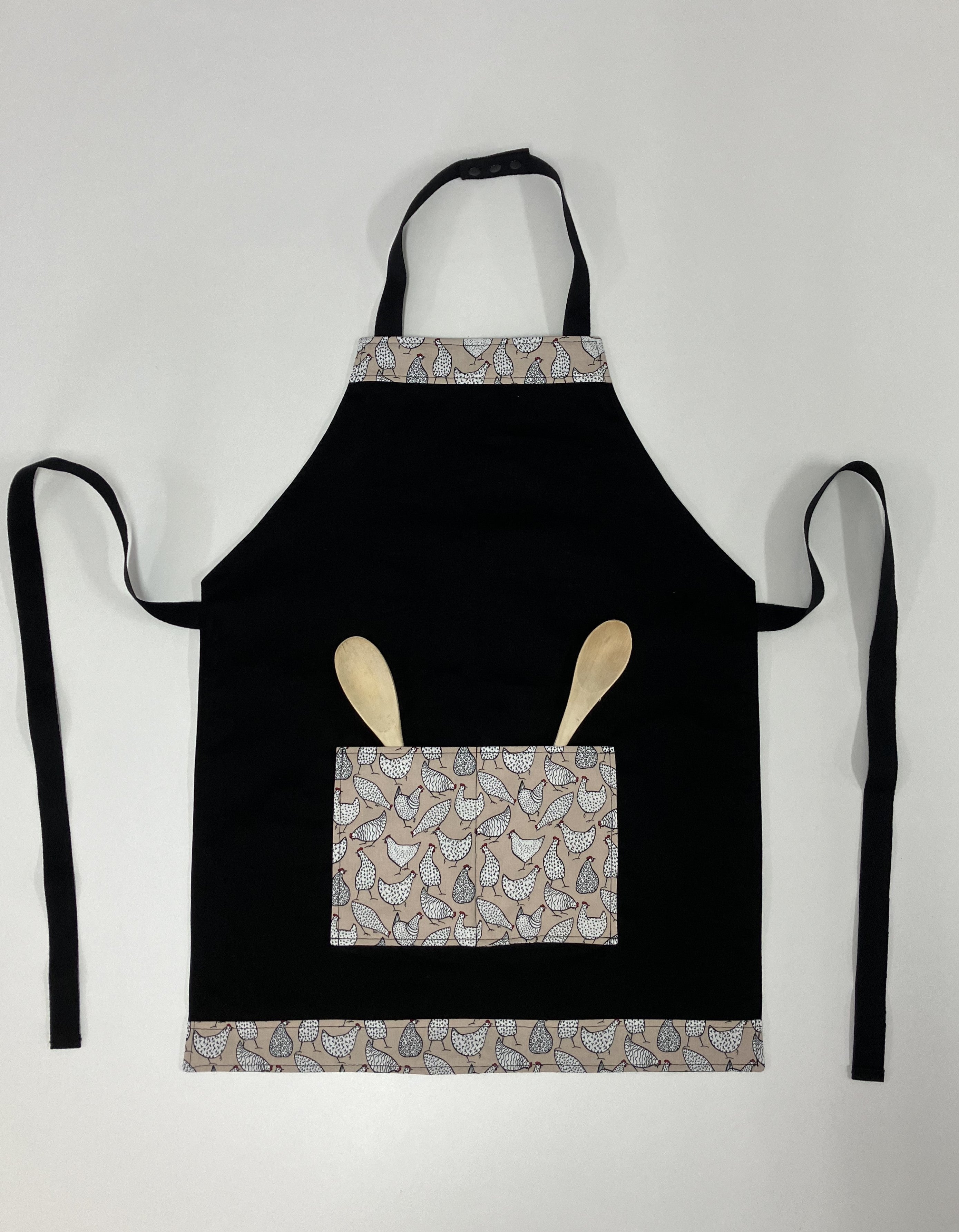 Apron Reversible - Beige Chooks / Black
