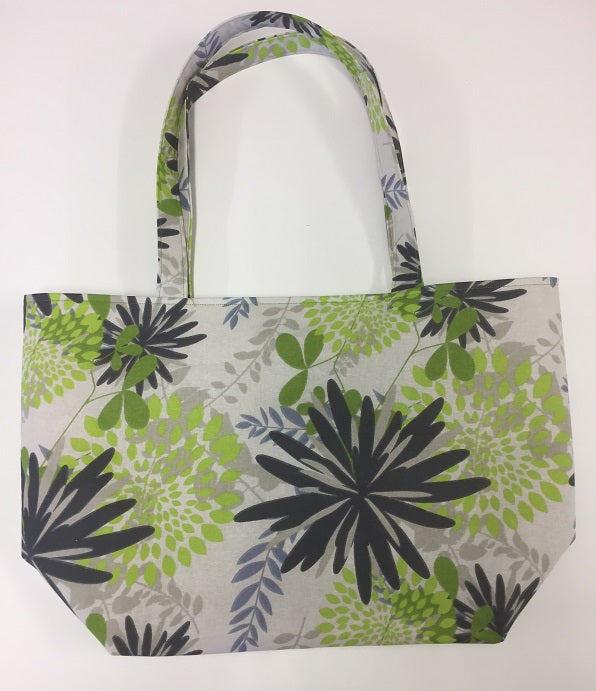 Large Tote Bag – Lime Grey Flowers