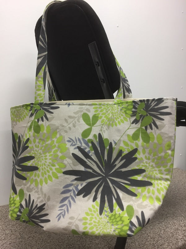 Large Tote Bag – Lime Grey Flowers