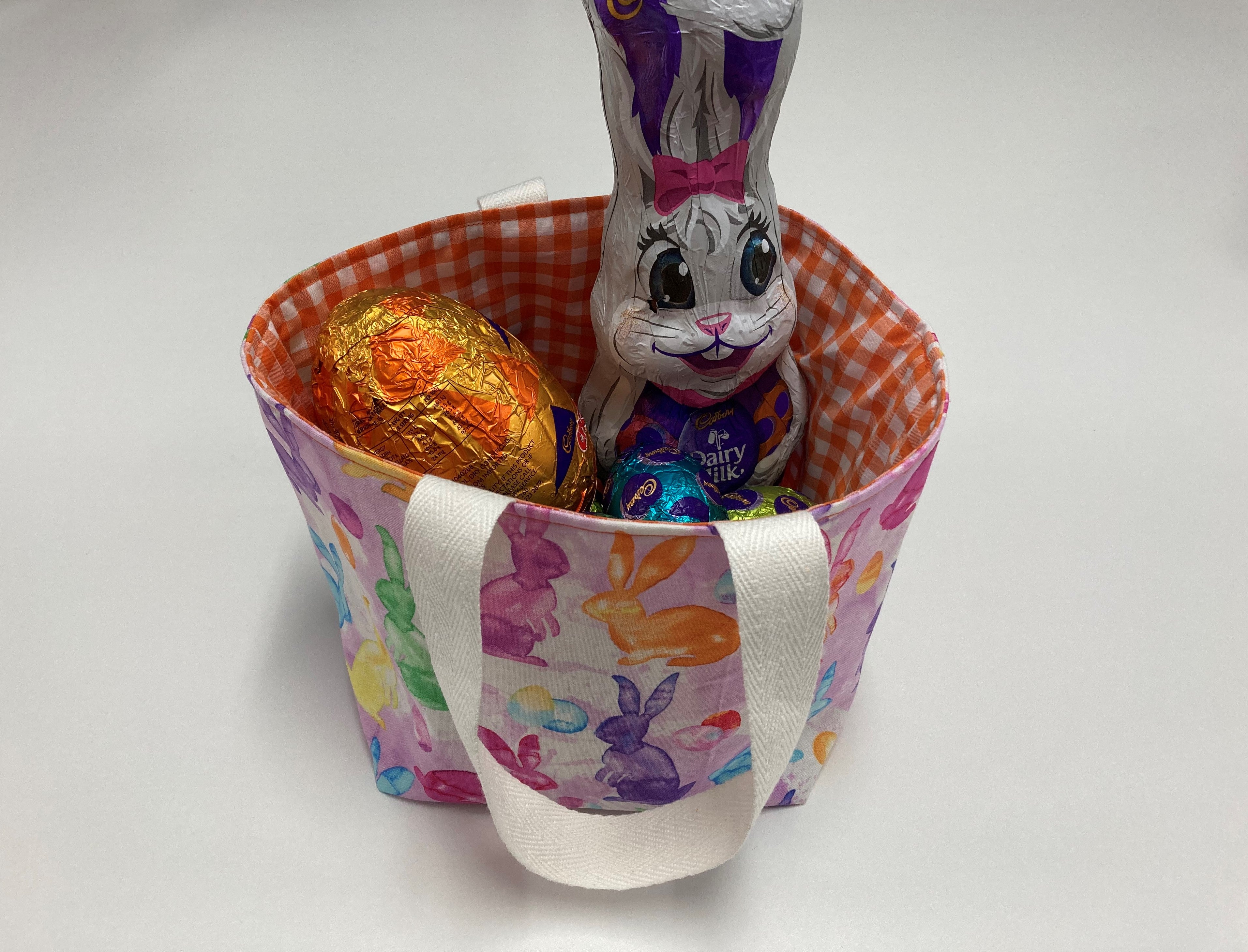 Easter Egg Basket - Bunny - Orange Gingham